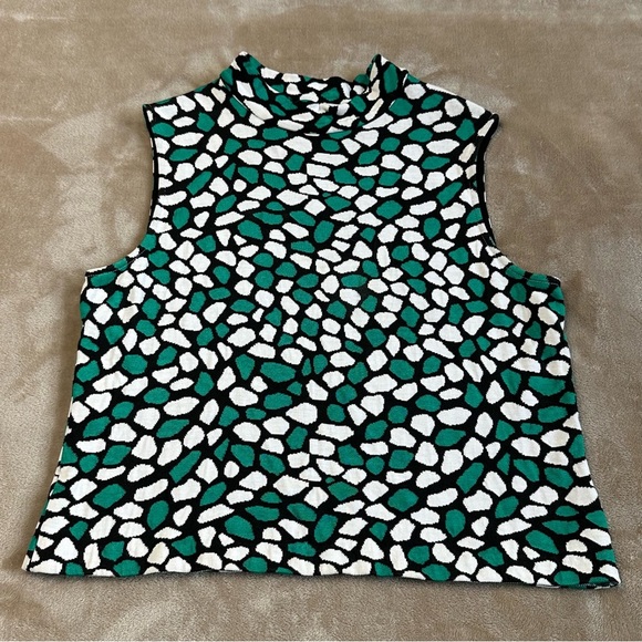 St. John Pebble High Neck Sleevelss Tank Top Green Black Size Large - Picture 1 of 12